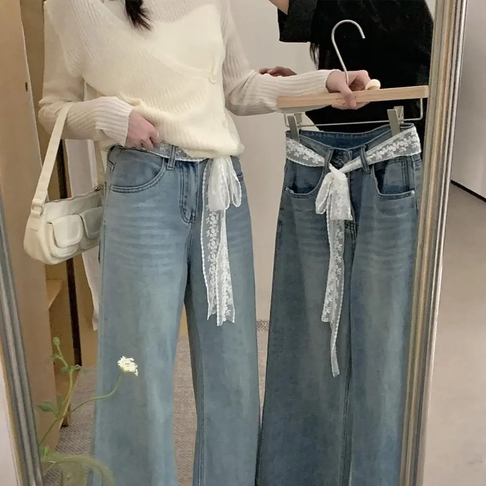 Korean Y2k Long Lace Waistband Floral Bow Lace Waist Belt Tie Up Thin Dress Jeans Belt Spicy Girls