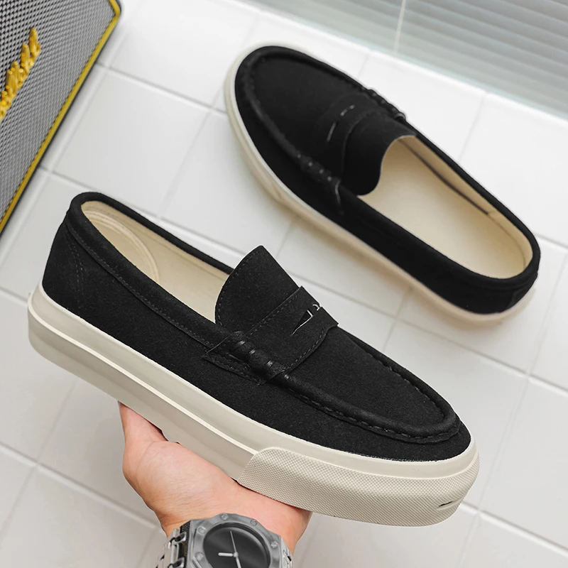 Summer Men's Casual Leather Shoes New Trend Loafers Fashion Soft Bean Shoes Low-top Men's Slip on Flats Leisure Walk Moccasins