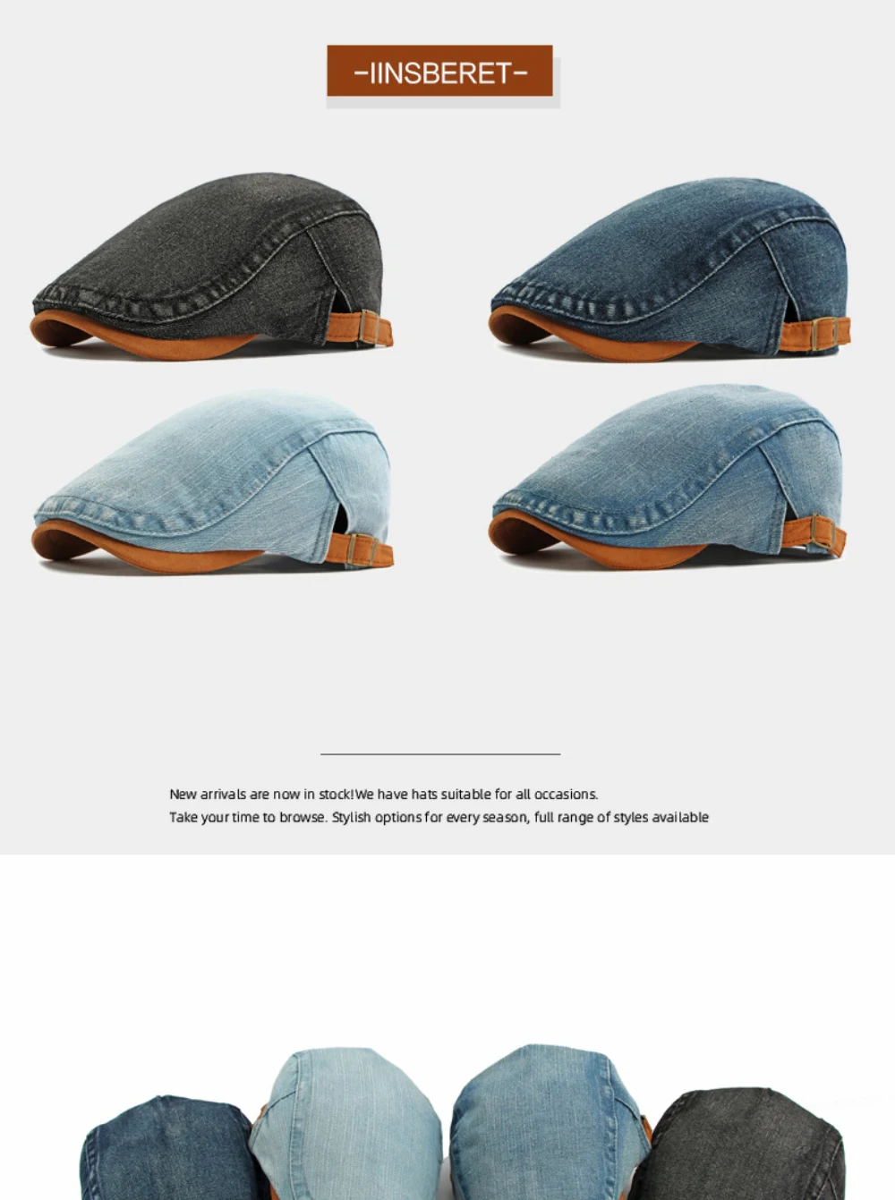 HT5106 Baskenmützen für Herren und Damen, Vintage Künstler-Mütze, Verstellbare Ivy-Flatcap für Frühling und Herbst, Denim-Baskenmützen – Detail 2