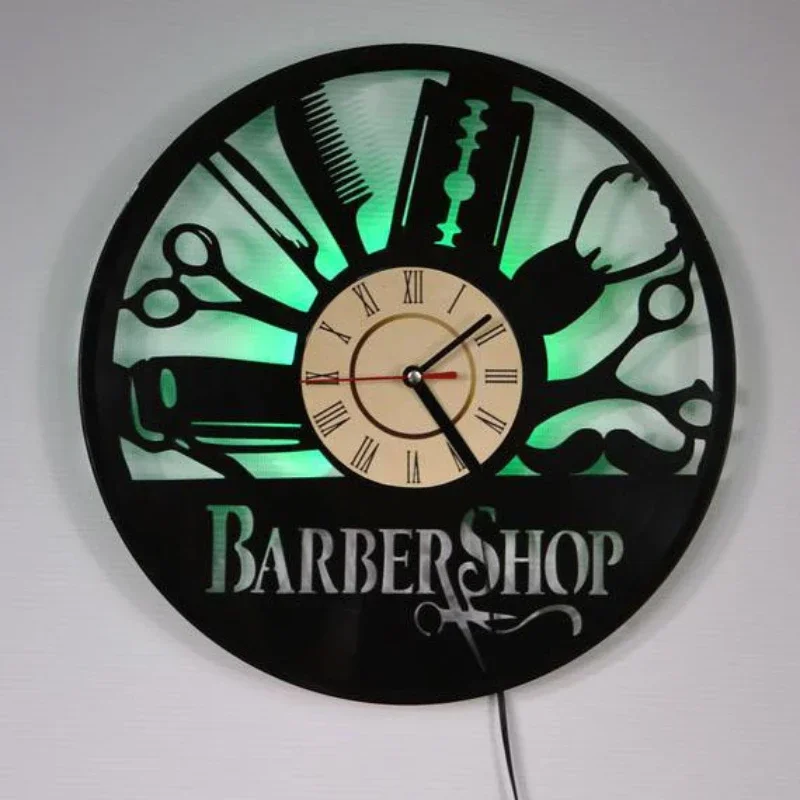 Hairdresser Vinyl Record Wall Clock Modern Design Barber Shop Salon Beauty Salon Clocks Barbershop LED Wall Watch Home Decor