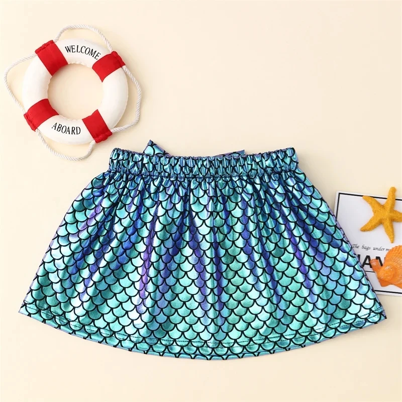 Fish Scale Skirt Large Bow A-line Skirt Fish Scale Skirt Rainbow Skirt Tutu Skirt Preschool Children\'s Bow Knot Colored Skirt