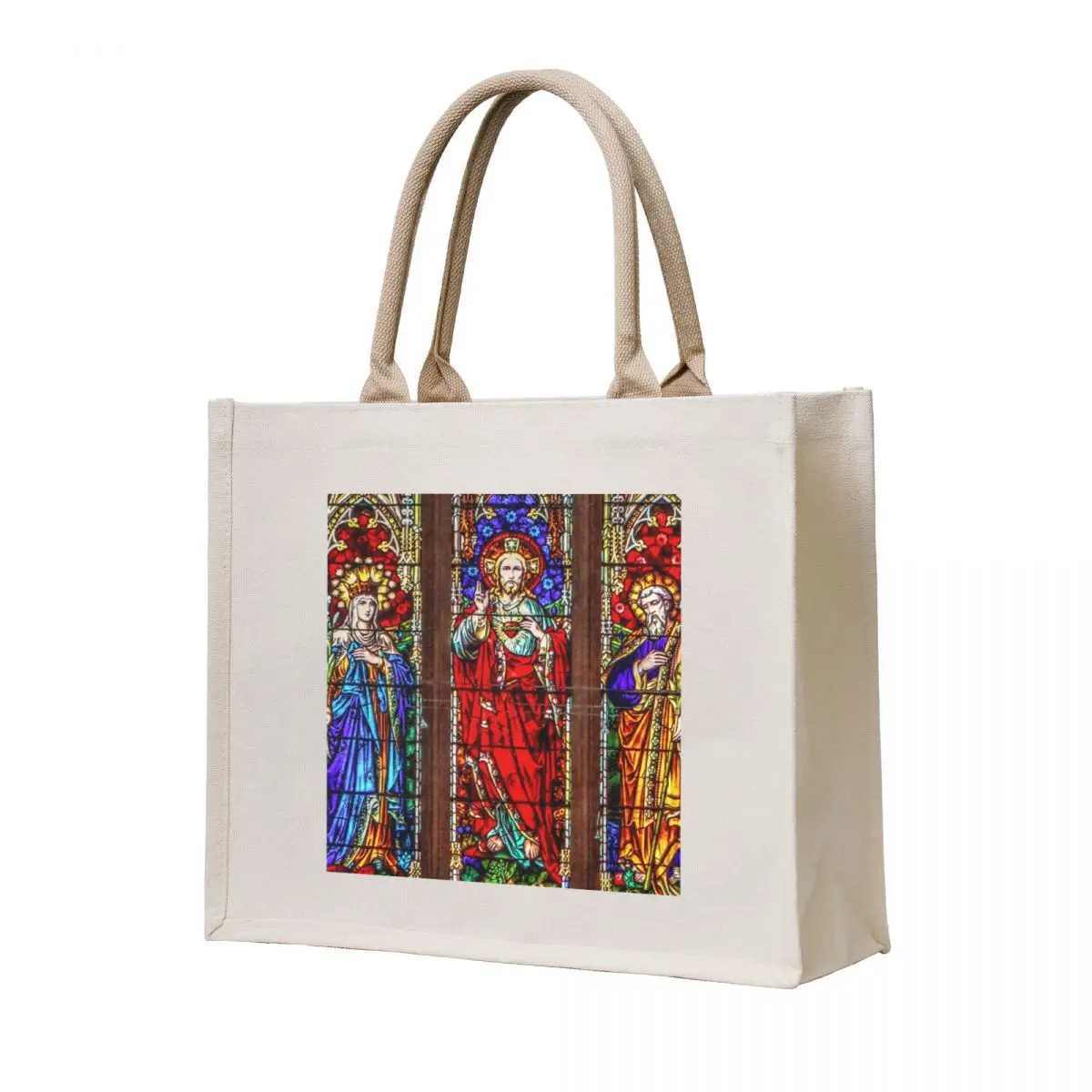 

Stained Glass Window at Sacred Heart Cathedral Tote Bag canvas tote bags handbag woman shopping bag