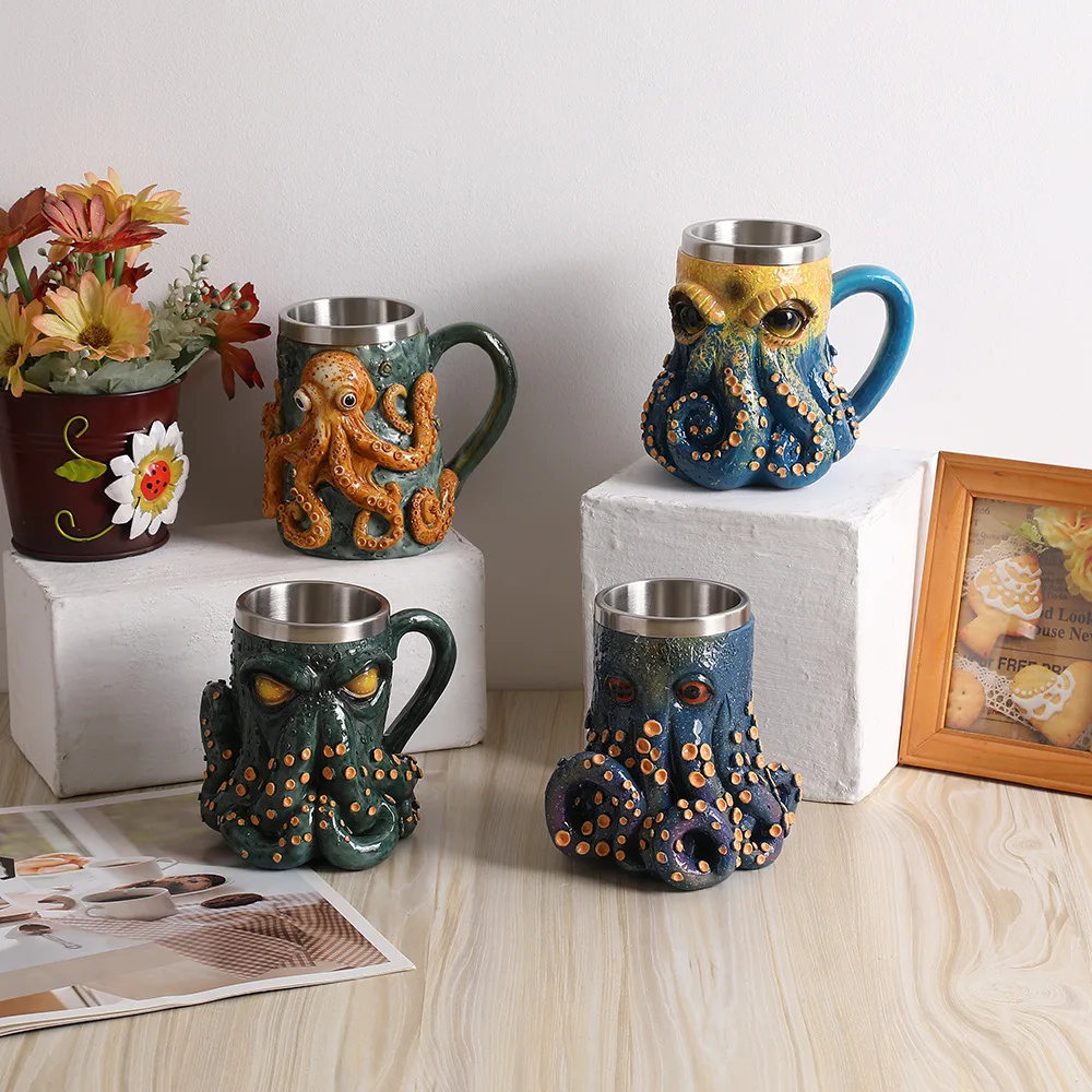 

Новая смоляная кружка Deep Ocean Blue Octopus - настольное украшение для дома и спальни, креативная чашка для кофе/напития