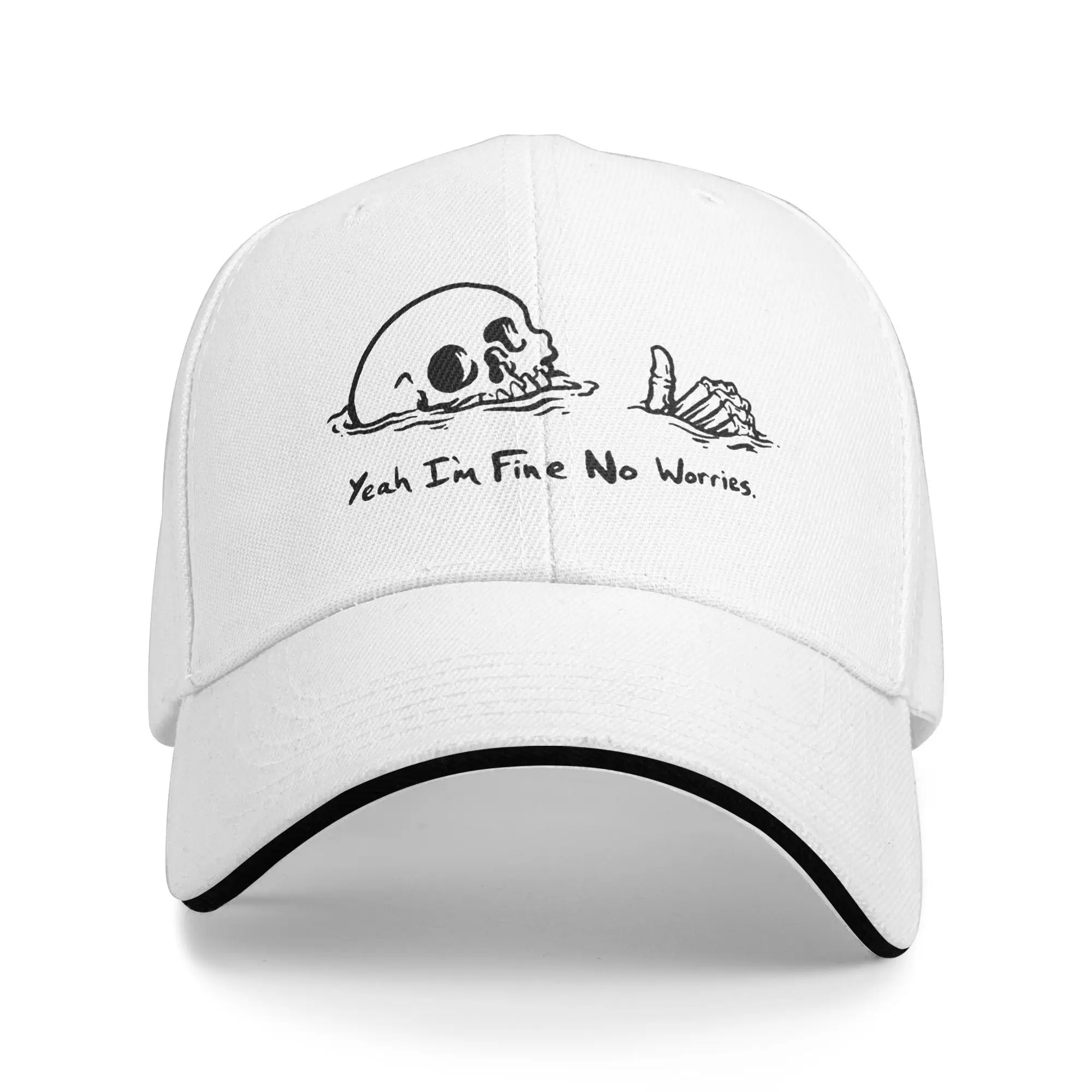 Skeleton Drowning I'm Fine No Worries Baseball Cap Funny Graphic Print Polyester Adjustable Unisex Outdoor Casual Hat