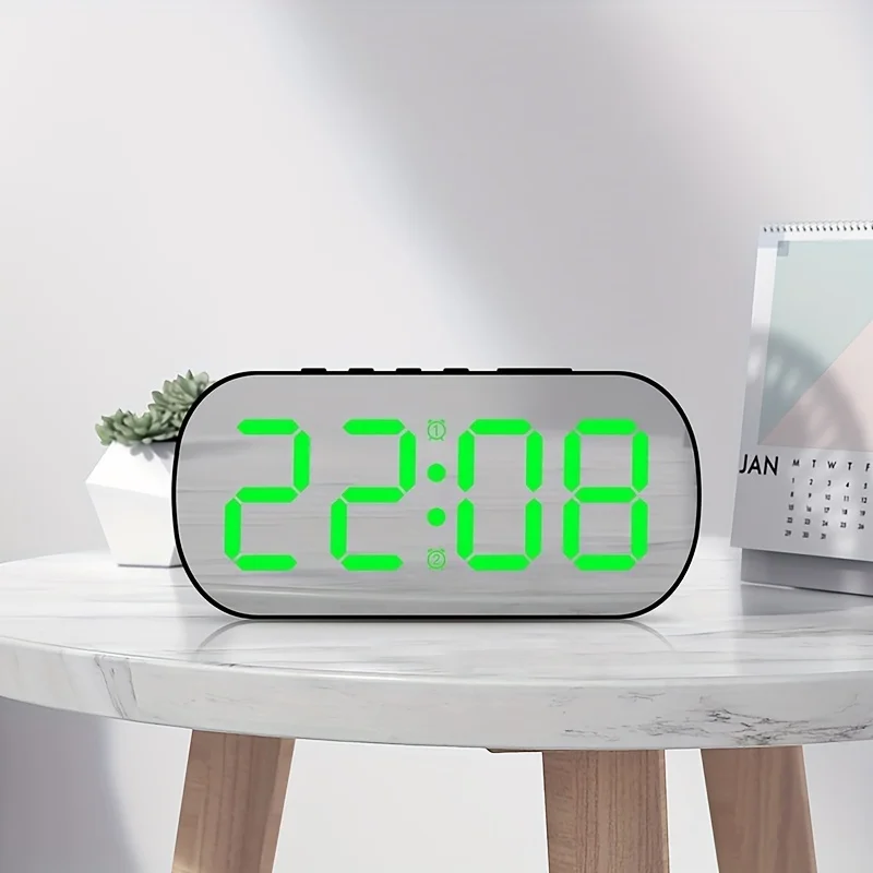 Alarm Clock Simple Digital Clock Desktop Table Mirror LED Clock