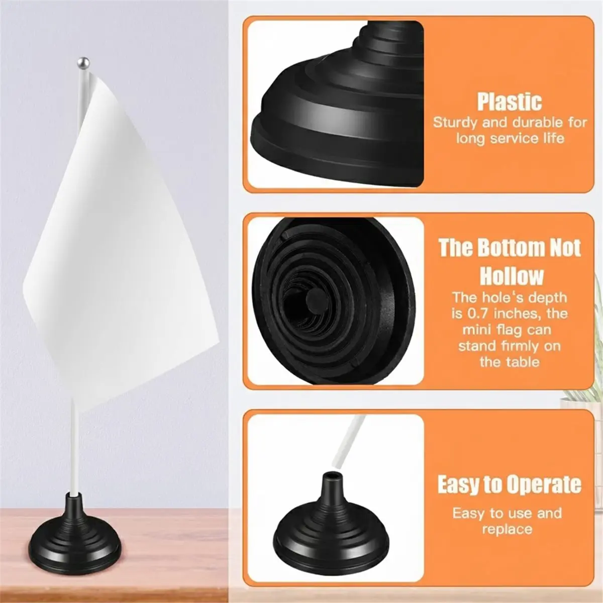 A75K 48 Pcs Mini Tabletop Flag Stand Holder 4 X 6 Inch Small Flag Base for Table Desktop Party Desk Centerpiece Black