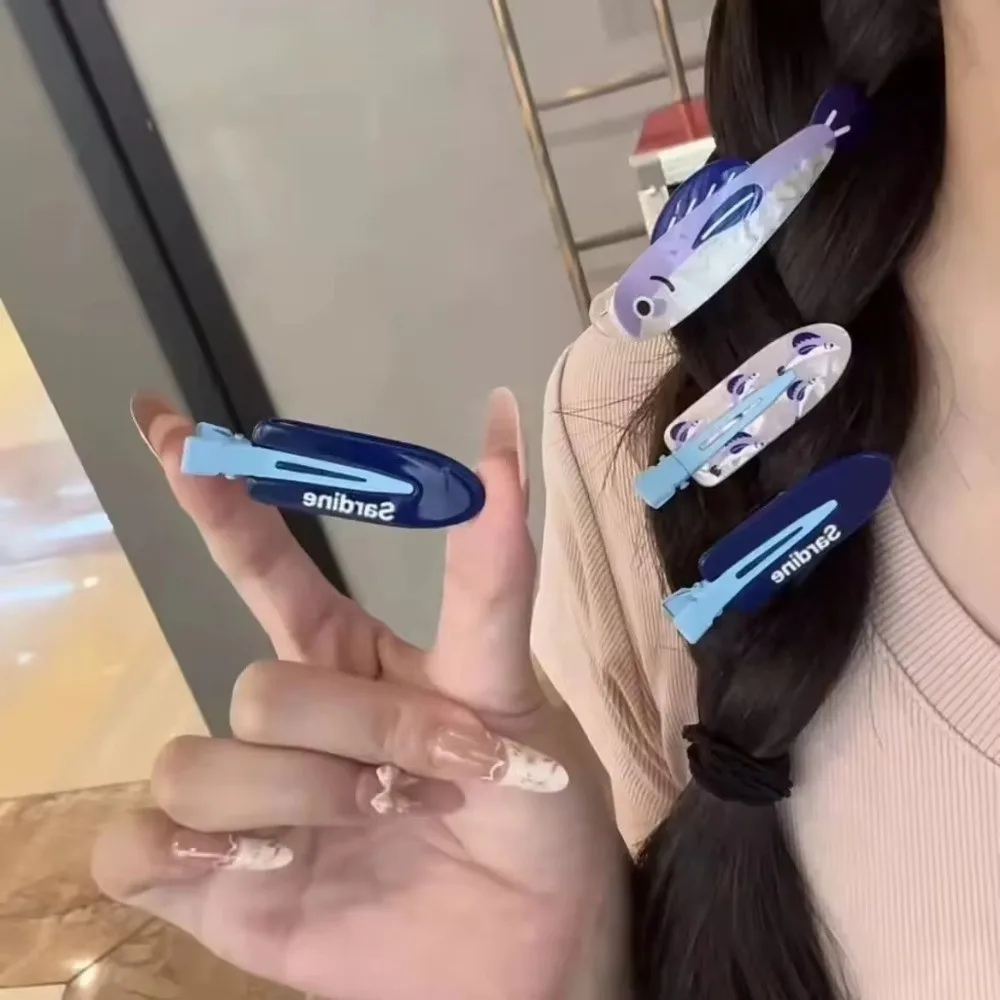 Nouveau mignon dessin animé Sardines pince à cheveux drôle poisson forme acétate matériel frange épingle à cheveux Flyaway pince à cheveux tenue décontracté