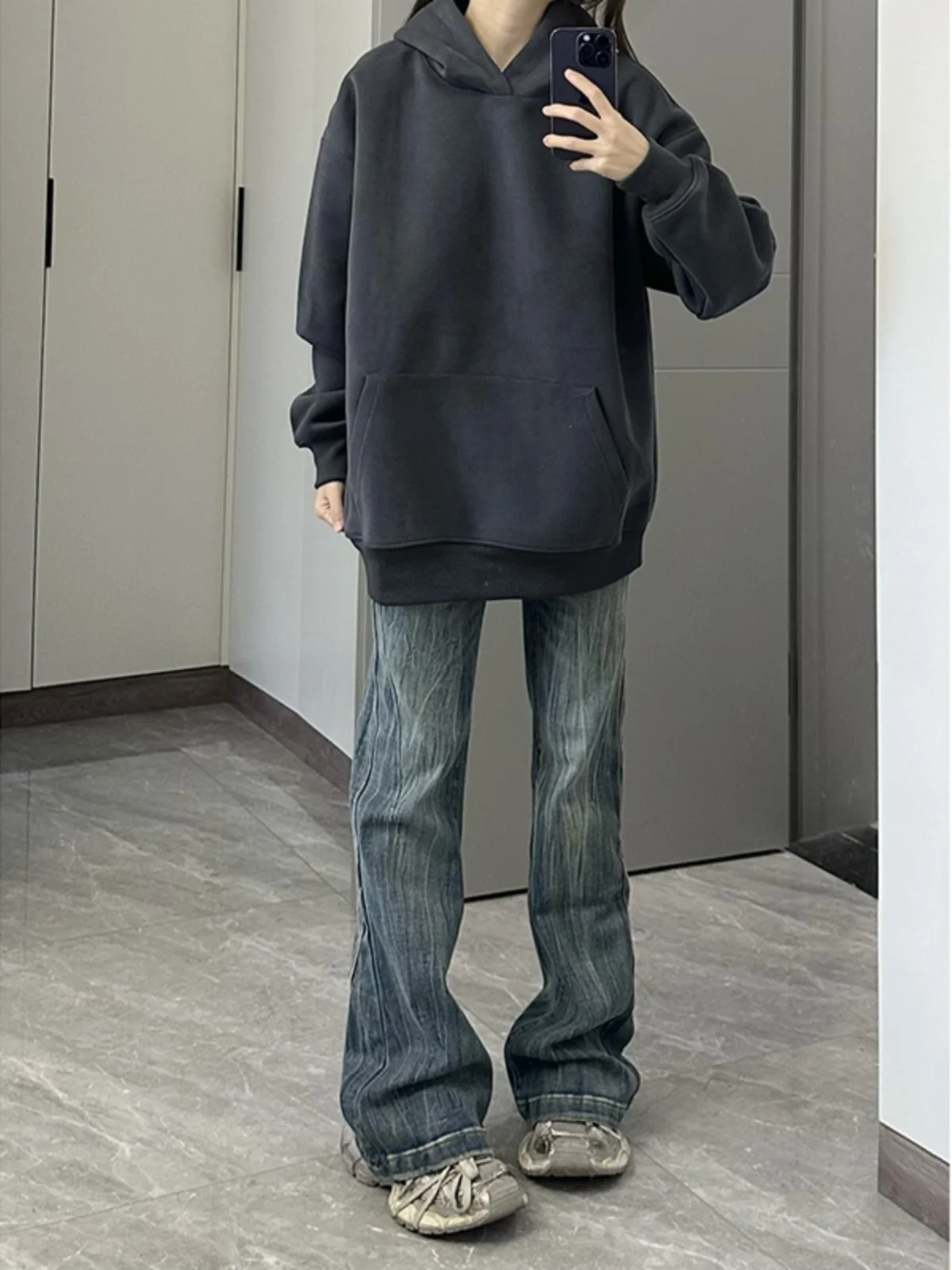 

American Retro Blue Bamboo Fiber Denim Jeans Men Summer Waed Loose Straight Leg Trousers High Street OOTD Flared Jeans
