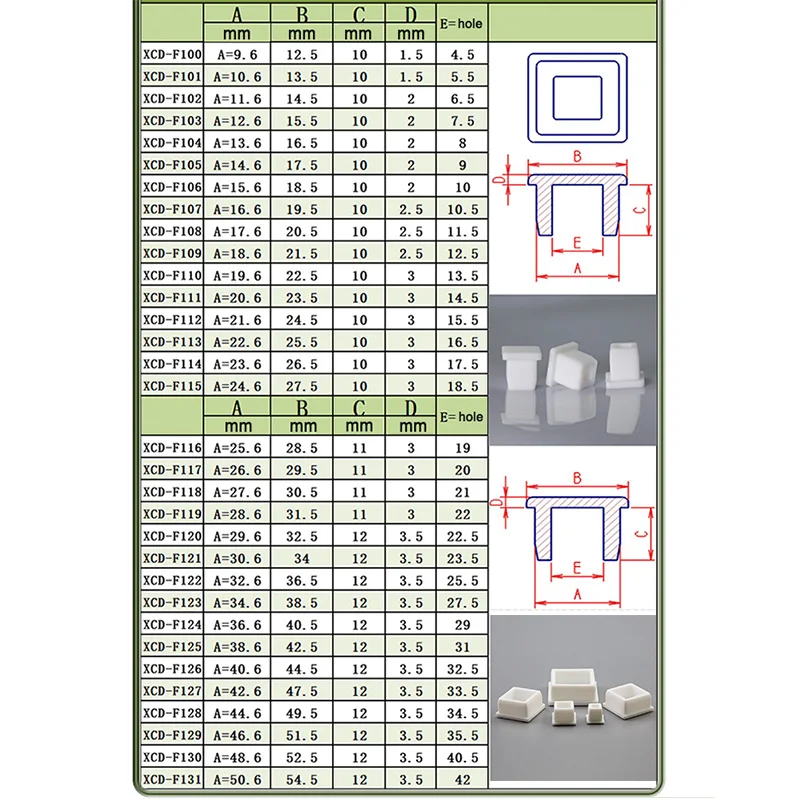 1-10Pcs White Square With Hole Silicone Rubber End Cap T-Plug Tube Box Part Insert Sealing Plug Square Tube Shielding Plug
