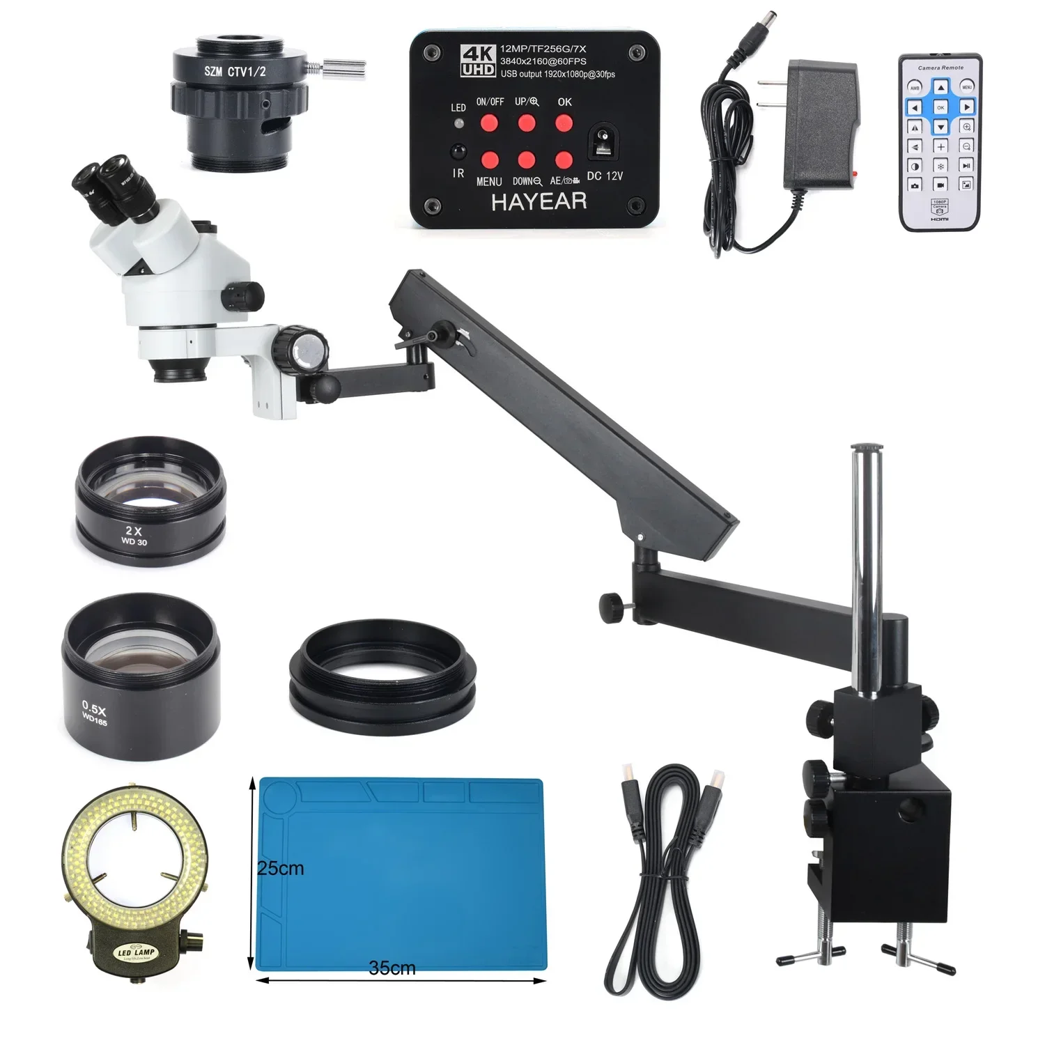 3.5X-90X Swing Stand Adjustable Direction Arm Simul Focal Trinocular Stereo Microscope 4K Camera Microscope for Phone Repair