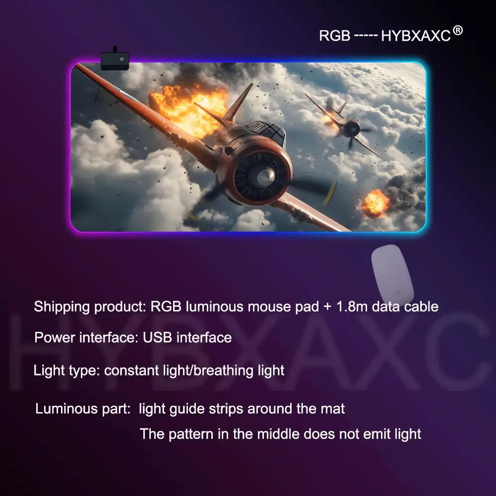 X ‌ Mousepad LED RGB XL Fighter ‌   Alas tikus gaming anti air multi-ukuran untuk pesawat terbang, alas gaming esports dengan lampu RGB yang menakjubkan