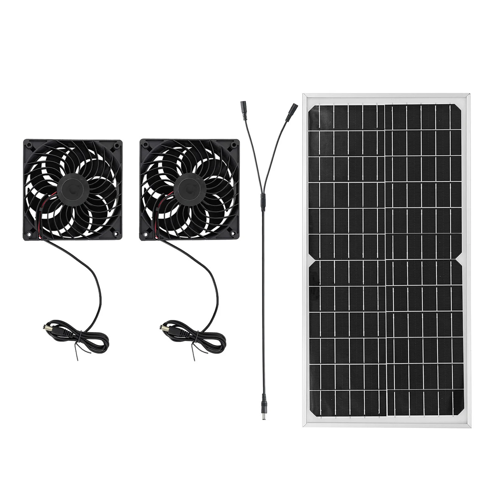 Solar Exhaust Fan Kit with 16W Solar Panel 2 High Speed Brushless DC Fan Solar Powered Vent Fan For Greenhouse Chicken Coop