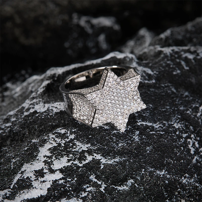 แหวนเงินแท้ S925 ประดับโมอิสซาไนต์ทรงหกเหลี่ยม สไตล์ฮิปฮอป เครื่องประดับแฟชั่นสำหรับทุกเพศ