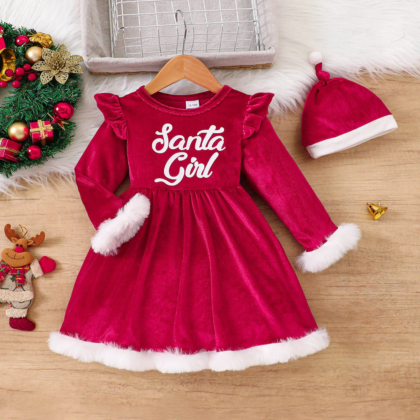 

Christmas Dresses for Toddler Girls Baby Girls Cute Long Sleeve Dresses With Santa Hat Newborn Infant festival clothes 2025