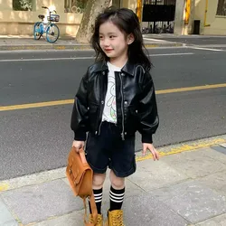 Baby Girls PU Coat Spring and Autumn New Kids Boys Fashionable Jacket Children's Motorcycle Leather Coat
