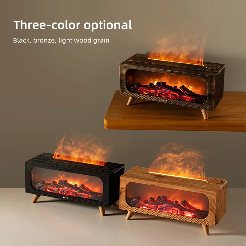 New USB Simulation Fireplace Flame Pile Humidifier, Long Portable Home Bedroom Atmosphere Night Light Air Aroma
