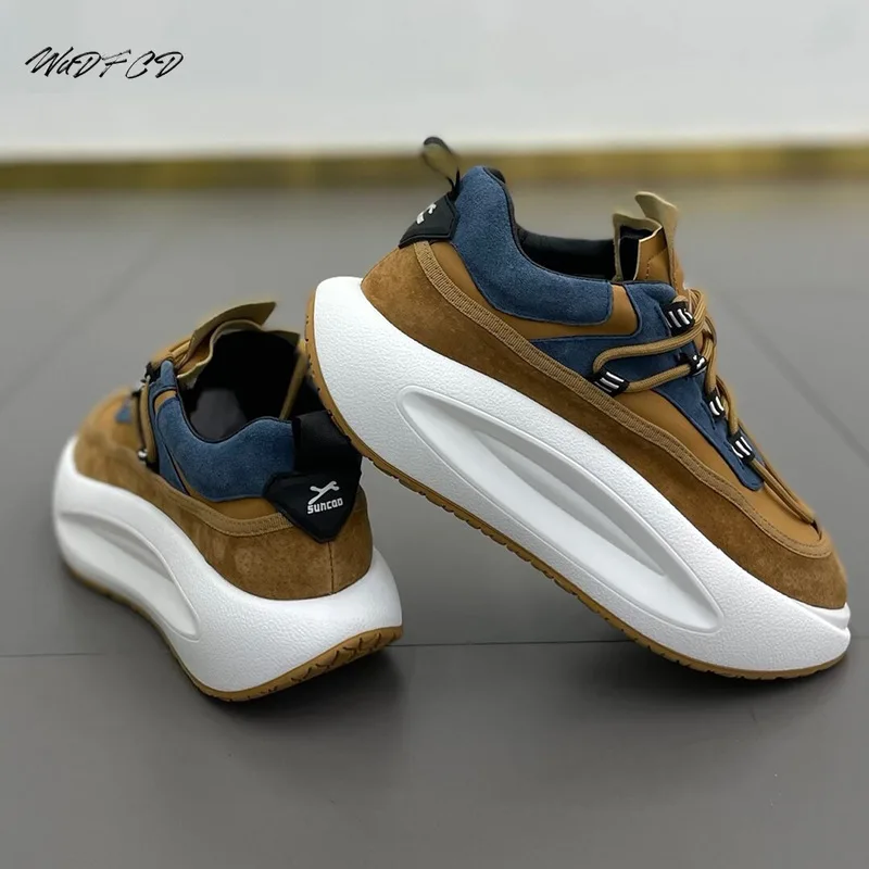 Chunky Sneaker Men Designer Running Shoes Fashion Casual Microfiber Leather/Mesh Breathable Height Increased Flat Platform Shoes