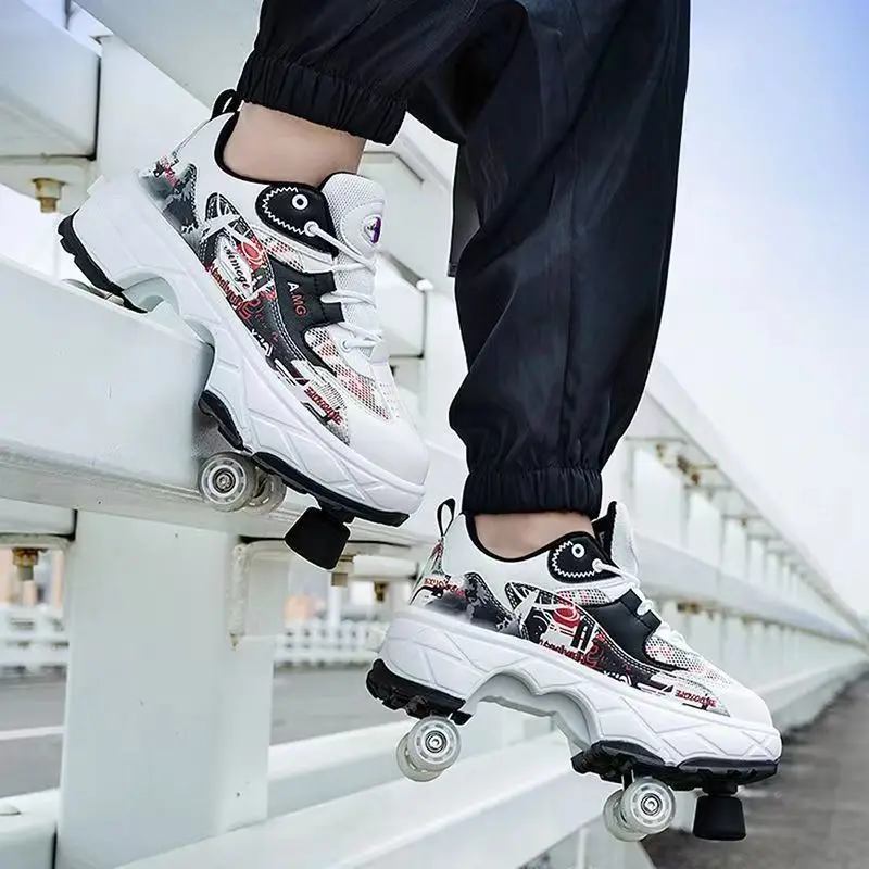 

Transformer Wheels Double Sneakers 4 Wheel Breathable Skate Walking Invisible Skate Transformer Roller Shoes