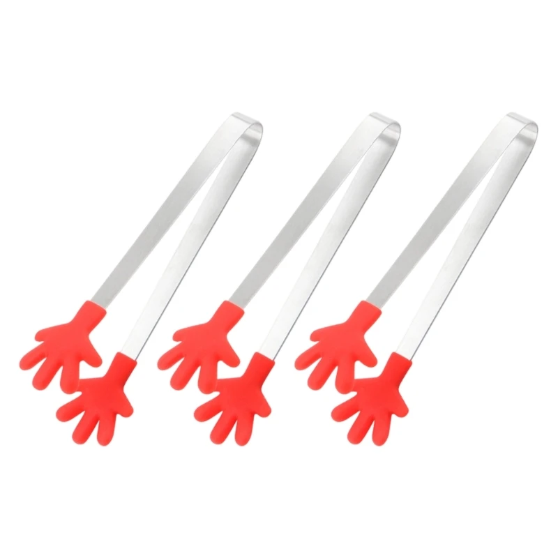 Q39E 3Pcs Tweezers Small Tongs With Soft Silicone Head Kitchen Accessories