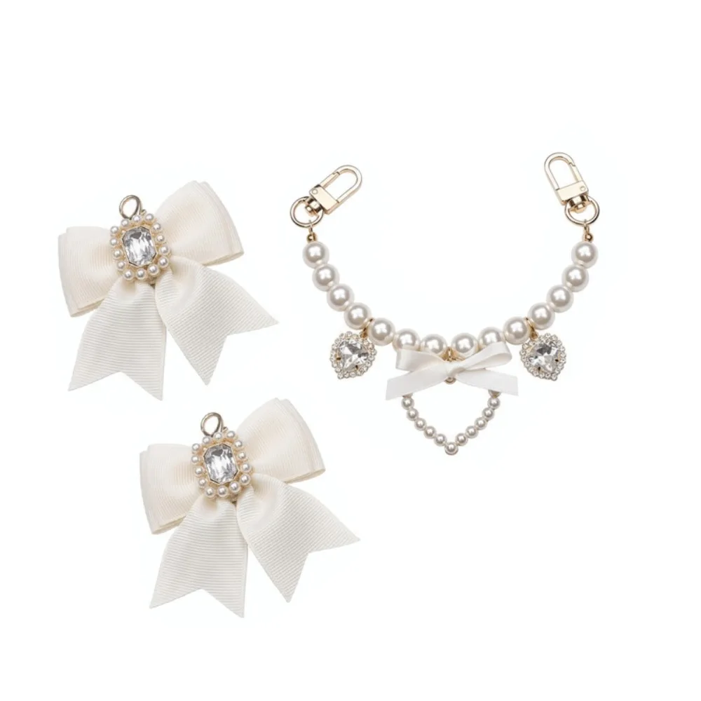 

Pearl Heart Lolita Bag Accessories Beaded Pearl Rhinestone Heart Bag Pendant Diamond Heart Sweet Lace Bow Bag Charms