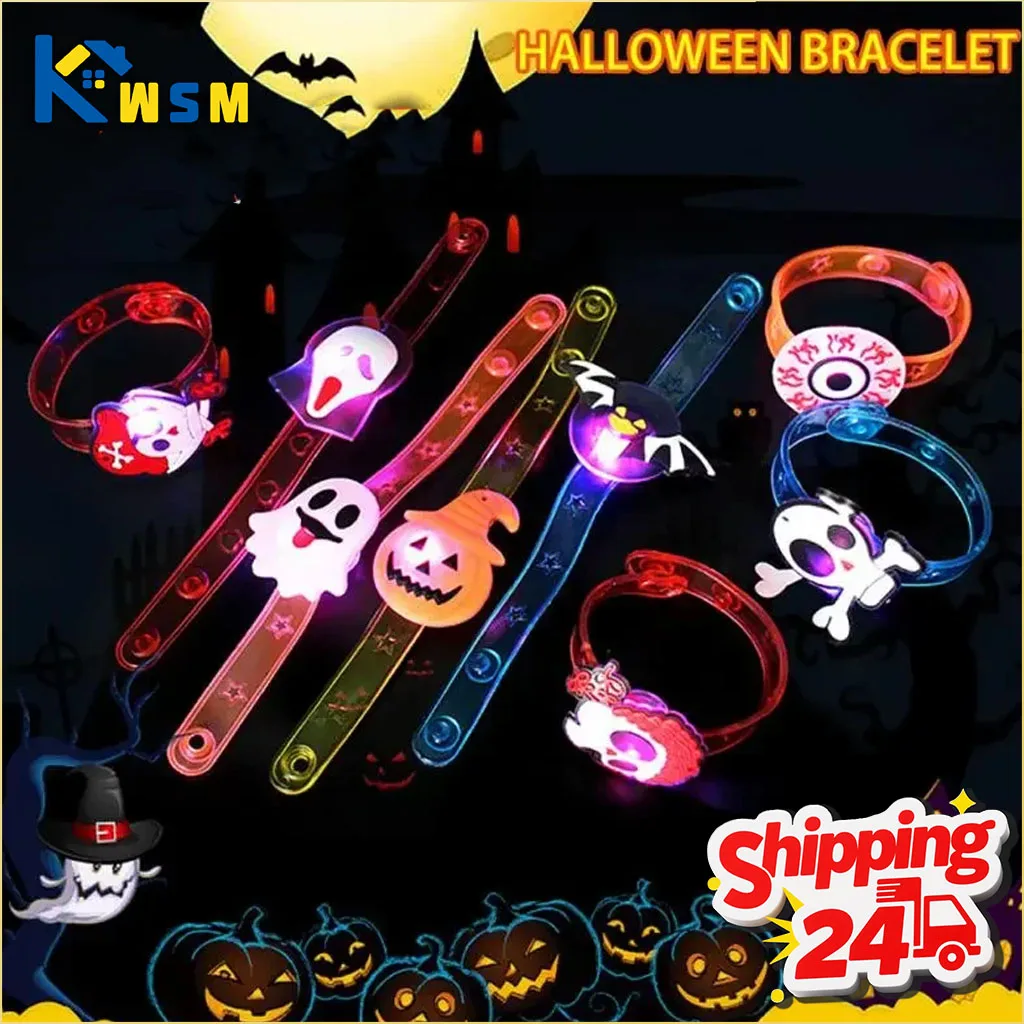 12-120PCS Halloween LED Glow Pumpkin Ring Light Up Wristband Necklace Watch Set Christmas Party Favor Accessories for Rave Night