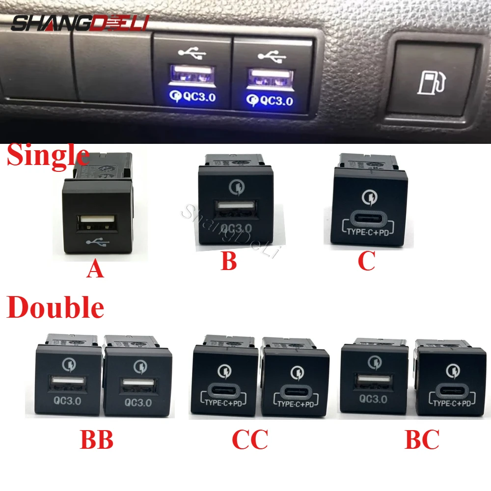 Fit for Toyota PRADO 2018-2022 Car QC3.0 USB Charger Type-c PD Phone Charging Interface Socket