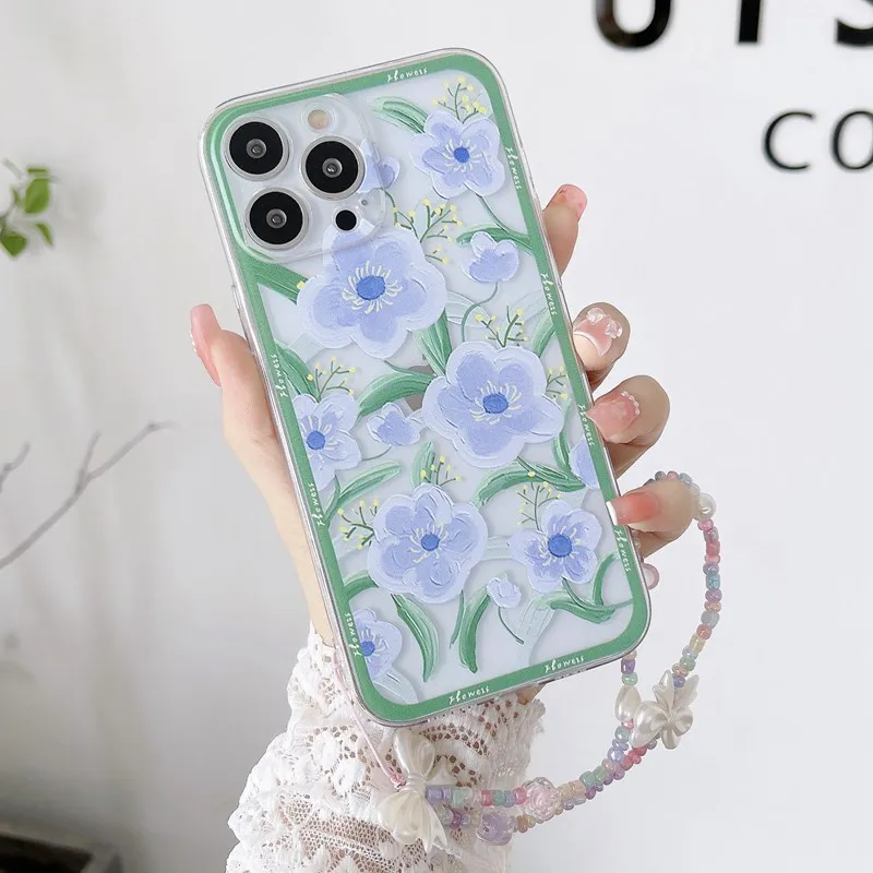 Flowers Pearl Chain Rope Soft Silicone Phone Case For Xiaomi Redmi Note 11 10 11S 10S 9S 7 8 9 Pro Max 9C 9T 9A 10A 10C 12 Cover