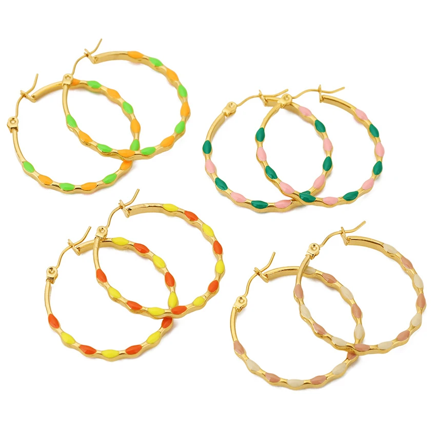 أقراط نسائية من الفولاذ المقاوم للصدأ ، مجوهرات راقية ، بساطتها ، دائرية ، طلاء ملون ، موضة جديدة ، مقاس 3 ، 5 ألوان ، 316L