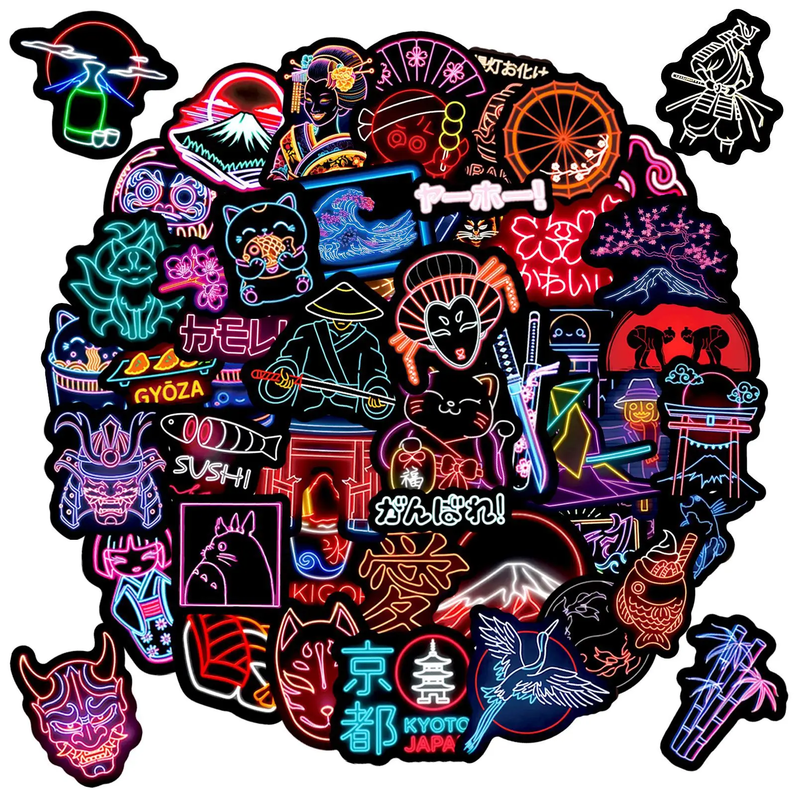 50PCS Neon Design Stickers Graffiti Stickers DIY Diary Phone Case Handmade Scrapbook Aesthetic Stickers