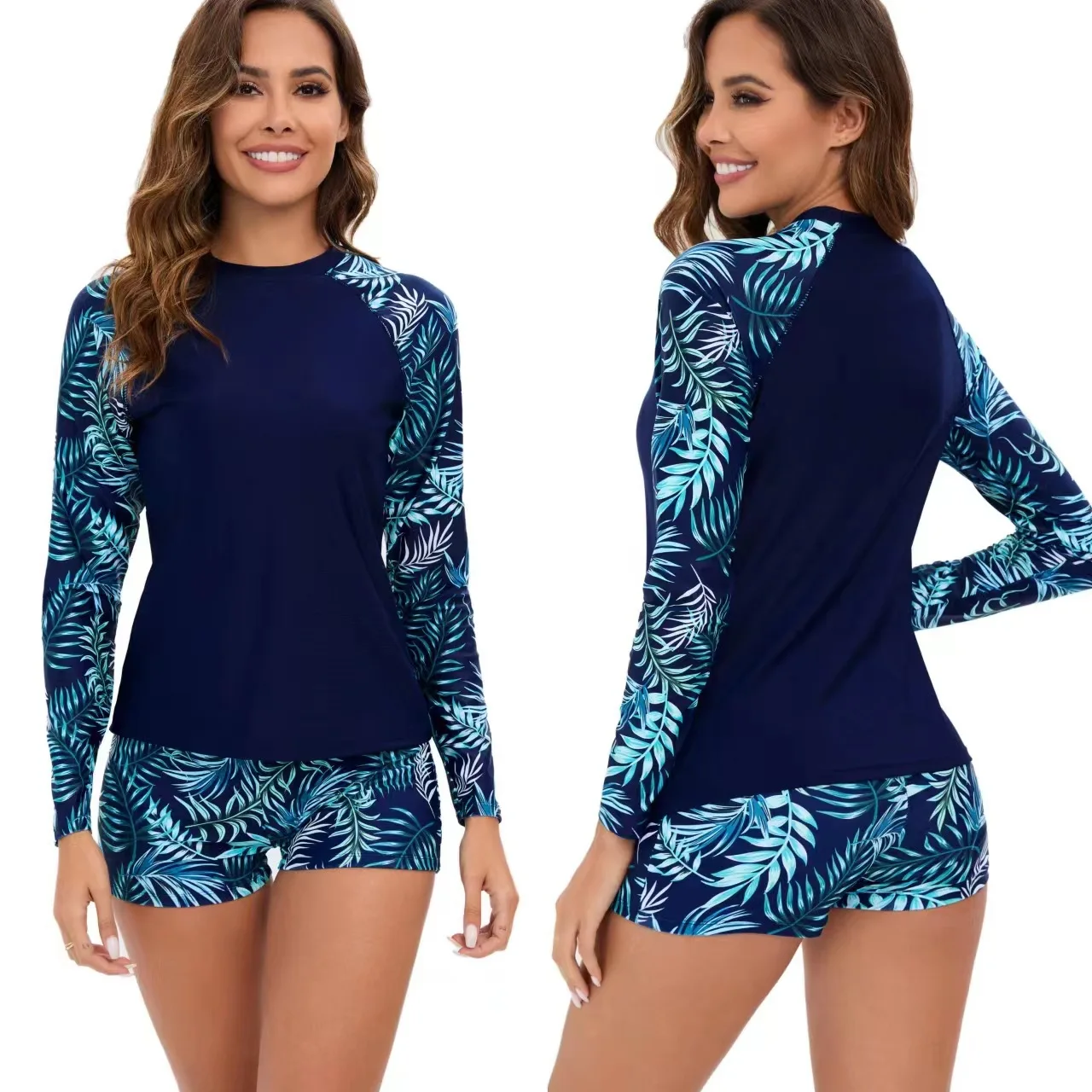 New Two-Piece Swimwear Suits Women Split Swimwear Long Sleeve Printed Bikini Sexy Surf Sports Swim Suit