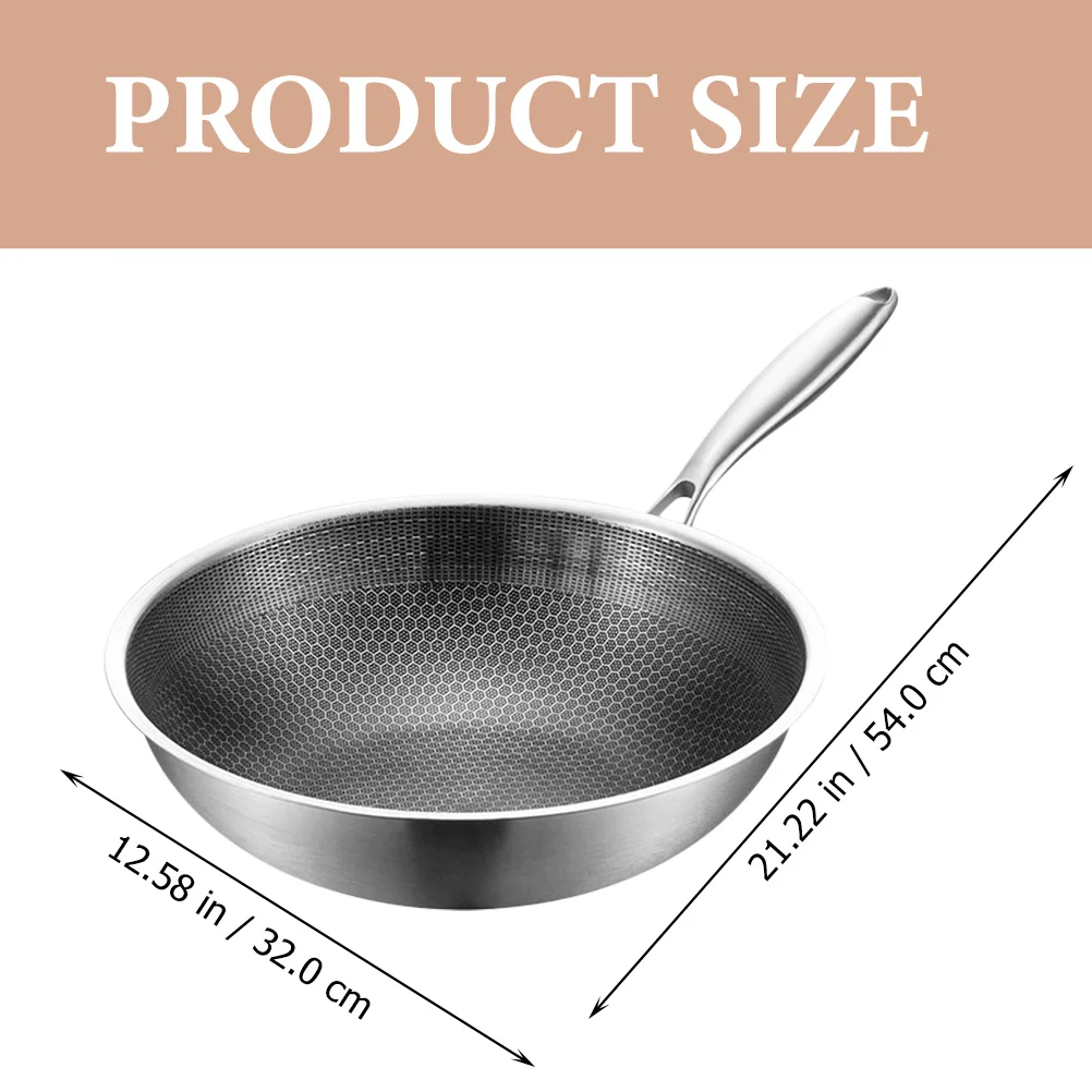 Metal Stainless Steel Wok Work Flat Pan Clad Hex Pans with Handle Kitchen Cookware Home