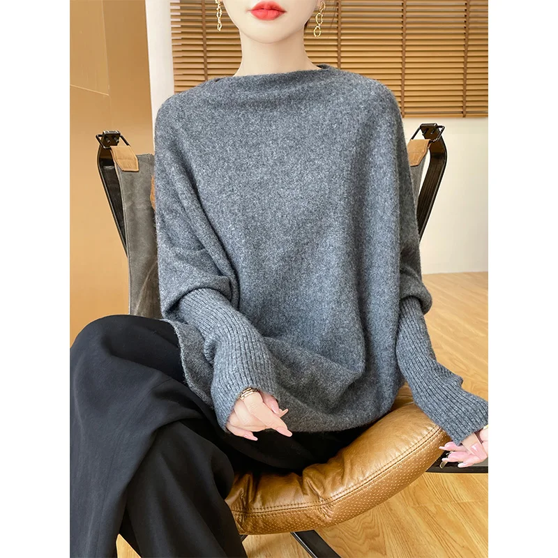 Hot Sale 100% Pure Wool Knitted Sweater Women Shawl Long Sleeve Loose Cashmere Knitwear 2024 Winter New Fashion Female Jumpers