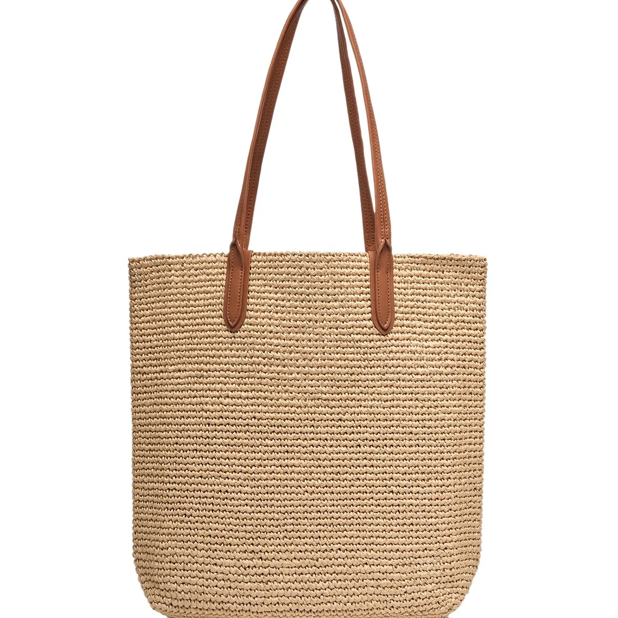 Fashion Hand Made Matte Raffia Summer Women Straw Woven Tote Bag Beach Bag