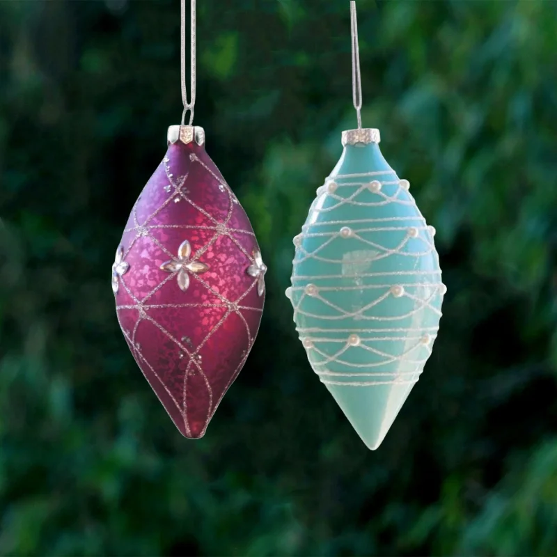 Free Shipping 4pcs/pack 6*12cm Purple Cone Glass Pendant Home Decoration Aqua Blue Hand Painting Christmas Tree Hanging Ornament