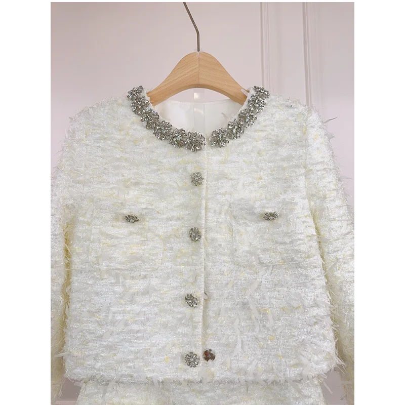 جودة عالية أسود صغير عطرة الماس دعوى المرأة سترة قصيرة عصرية + تنورة خط تويد سيدة الفرنسية قطعتين مجموعة #3