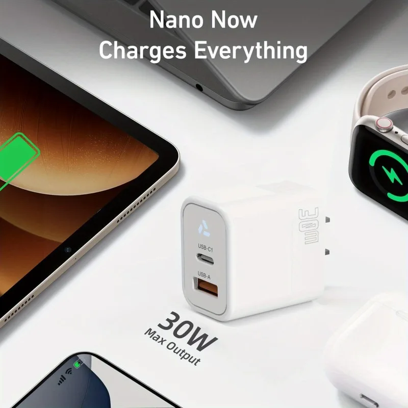 USB C Wall Charger, 30W Fast USB C Charger, 2 Port PD Power Adapter with IPhone 15/15 Pro/15 Pro Max/iPad Pro/AirPods Samsung