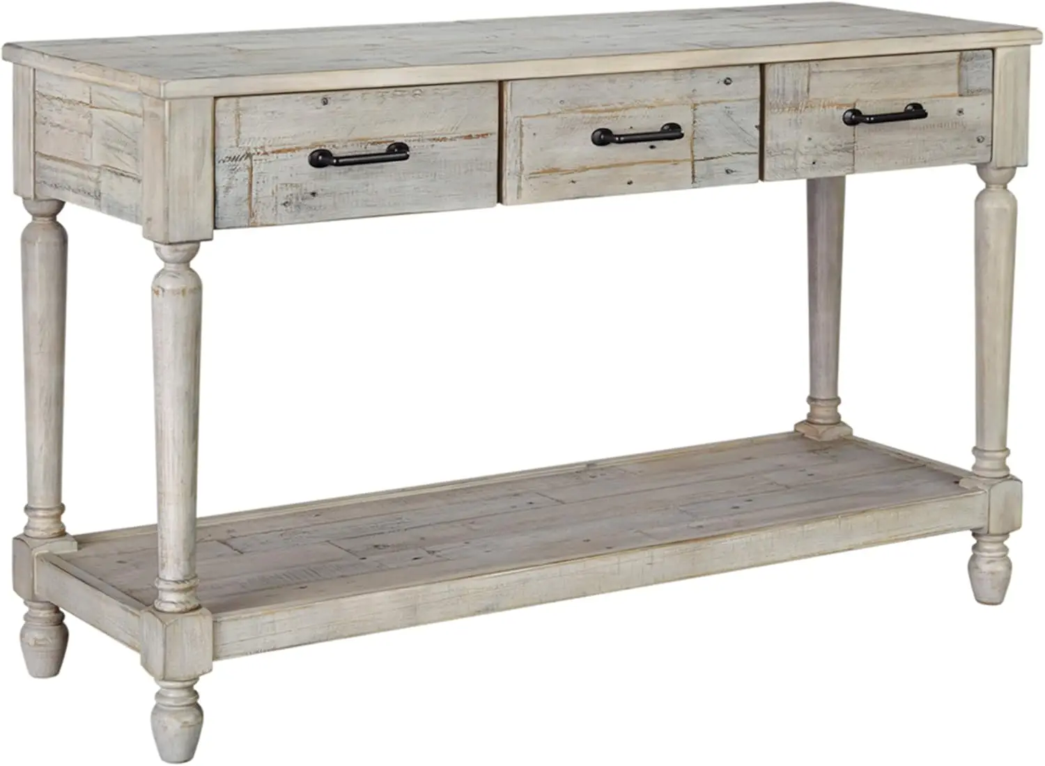 by Ashley  Farmhouse Solid Pine Wood Sofa Console Table, Whitewash