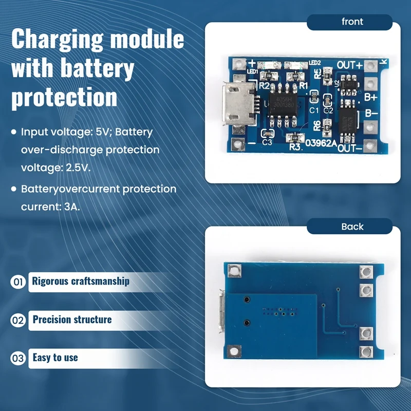 Piezas para módulo de carga TP4056, protección de batería, 18650, BMS, 5V, micro-usb, 1A, placa de carga para 18650, 6 uds.