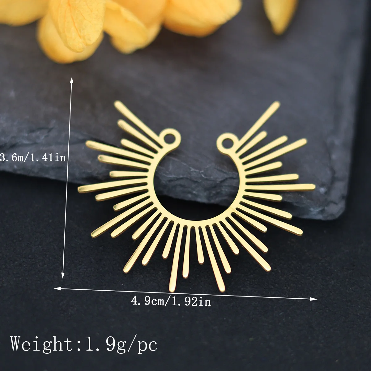 Half Sunbeam Sunburst Encantos para Fazer Jóias, Pingente Celestial, Brincos DIY, Chaveiro Artesanato Acessórios, 3Pcs