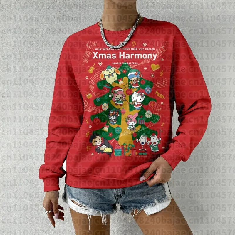 2025-26 الخريف/الشتاء شخصيات سانريو الوئام القبيح البلوزات المطبوعة المرأة عيد الميلاد موضة المتضخم البلوفرات غير رسمية