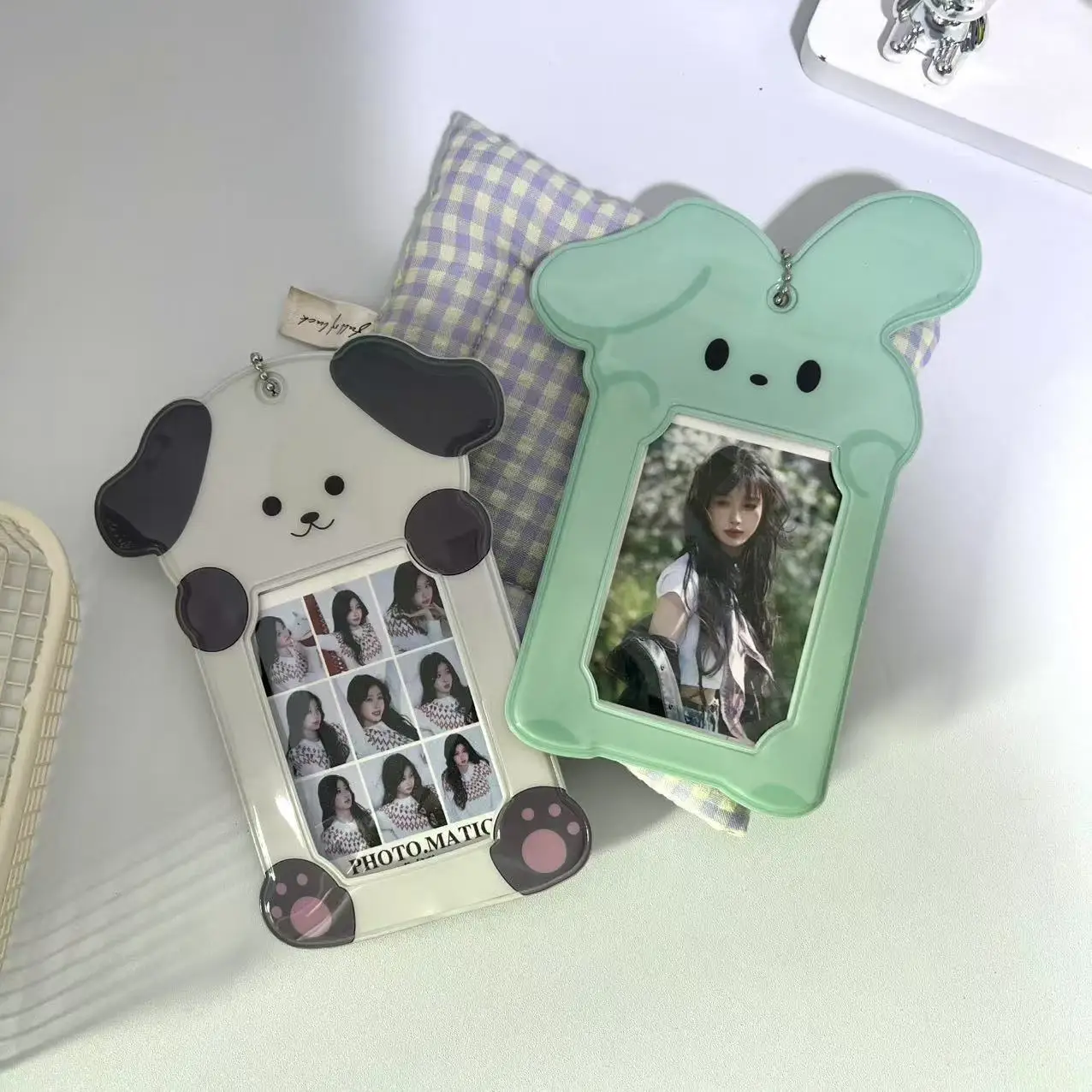 かわいい漫画の動物子猫ウサギ PVC カードホルダーファッションガールアイドル 3 インチ写真収納カバーバックパックペンダントキーホルダーギフト