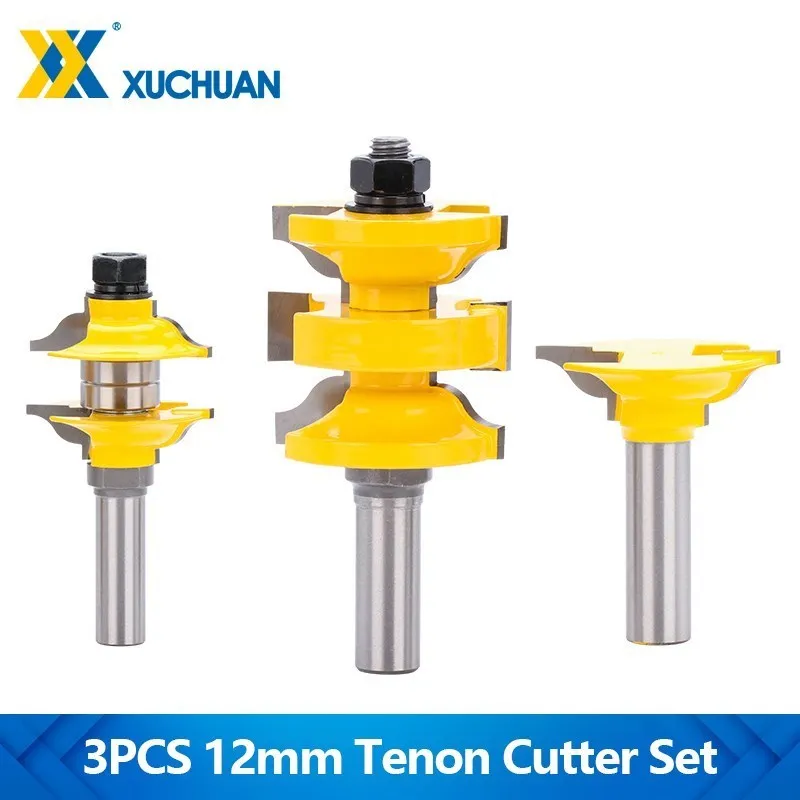 Entry Interior Tenon Door Router Bit Set 12mm Shank Door Cutter Serie Router Bit 3pcs Ogee Stacked Rail&Stile Wood Cutting Tool 