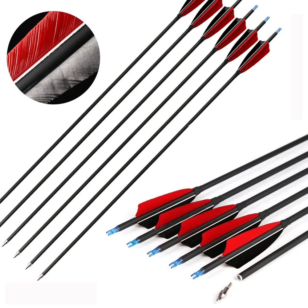 

7.8mm Real Feather Mixed Carbon Arrow 31.5 Inches Adult Shooting Hunting Arrow Red And Black Professional Arrow