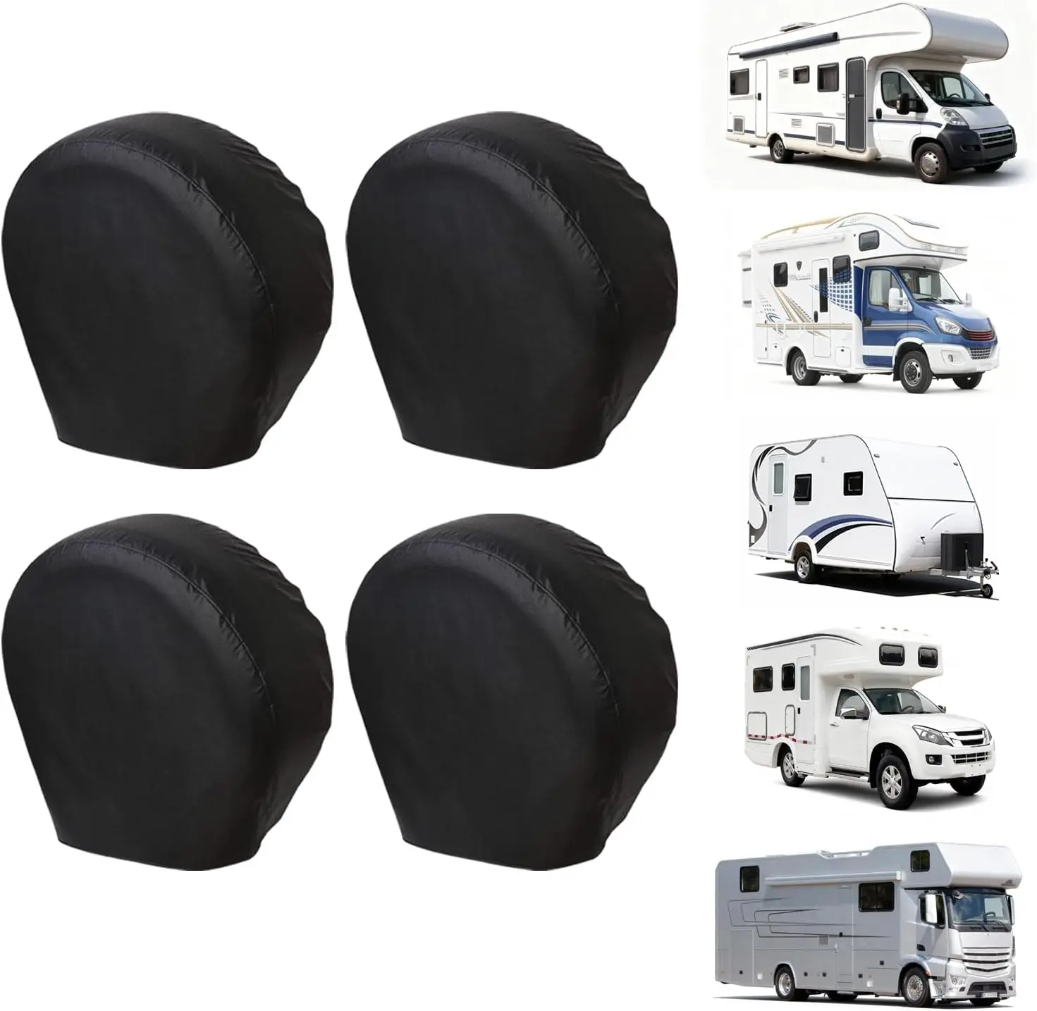 VINPATIO RV Tire Covers Set of 4, Tough Waterproof Wheel Protector for Trailer Camper, Truck, SUV, Motorhome, Universal Fits Tire Diameters 24-26 Inches, Black