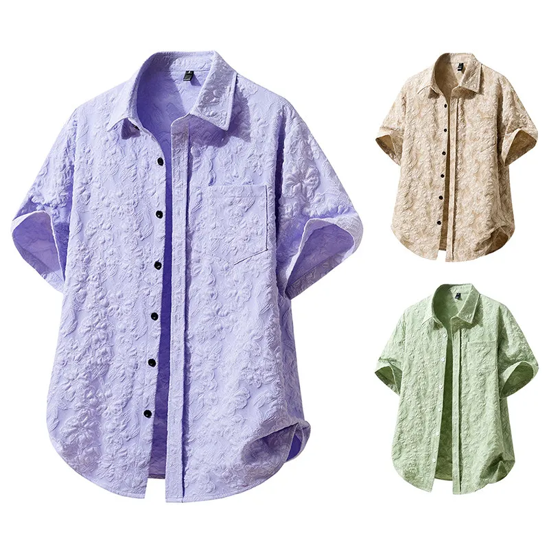 

Summer 2026 Youth ort Sve Men's irt Beach Flower Print Stand Fit Polyester Blend Casual Faionable ex Top