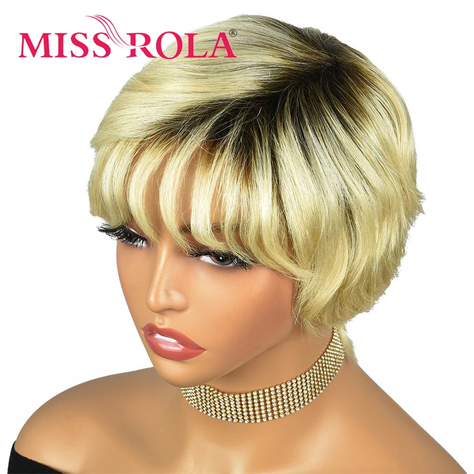 Miss Rola 12A Peruvian Short Pixie Cut Wigs Ombre Hair Highlights Wig Whole Machine Made Human Hair Wigs Remy 180% Density