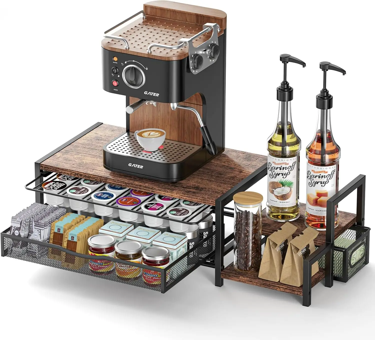 

K Cup Holder, 2-Tier Coffee Pod Holder for 60 Pods, K Cup Drawer Organizer with Sliding Storage Drawer, Coffee Bar Station Organ