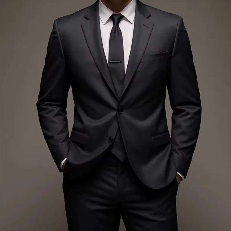 

Elegant Black Men Suits Single Breasted Business Wedding Blazer Fashion Flim Fit 2 Piece Jacket Pants Costume Homme Pour Mariage
