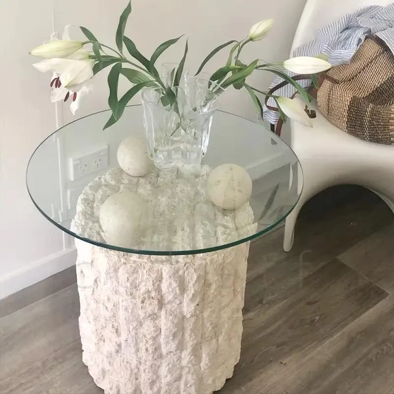 for Natural Roman cave stone coffee table, tempered glass table, designer-inspired marble side table, living room furniture