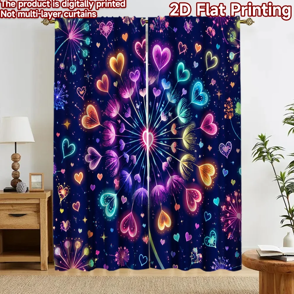 2D flat 2pcs Curtain Country Style Curtains Valentine's Day He Dandelion Digitally printed polyester Family Party Decoration Use